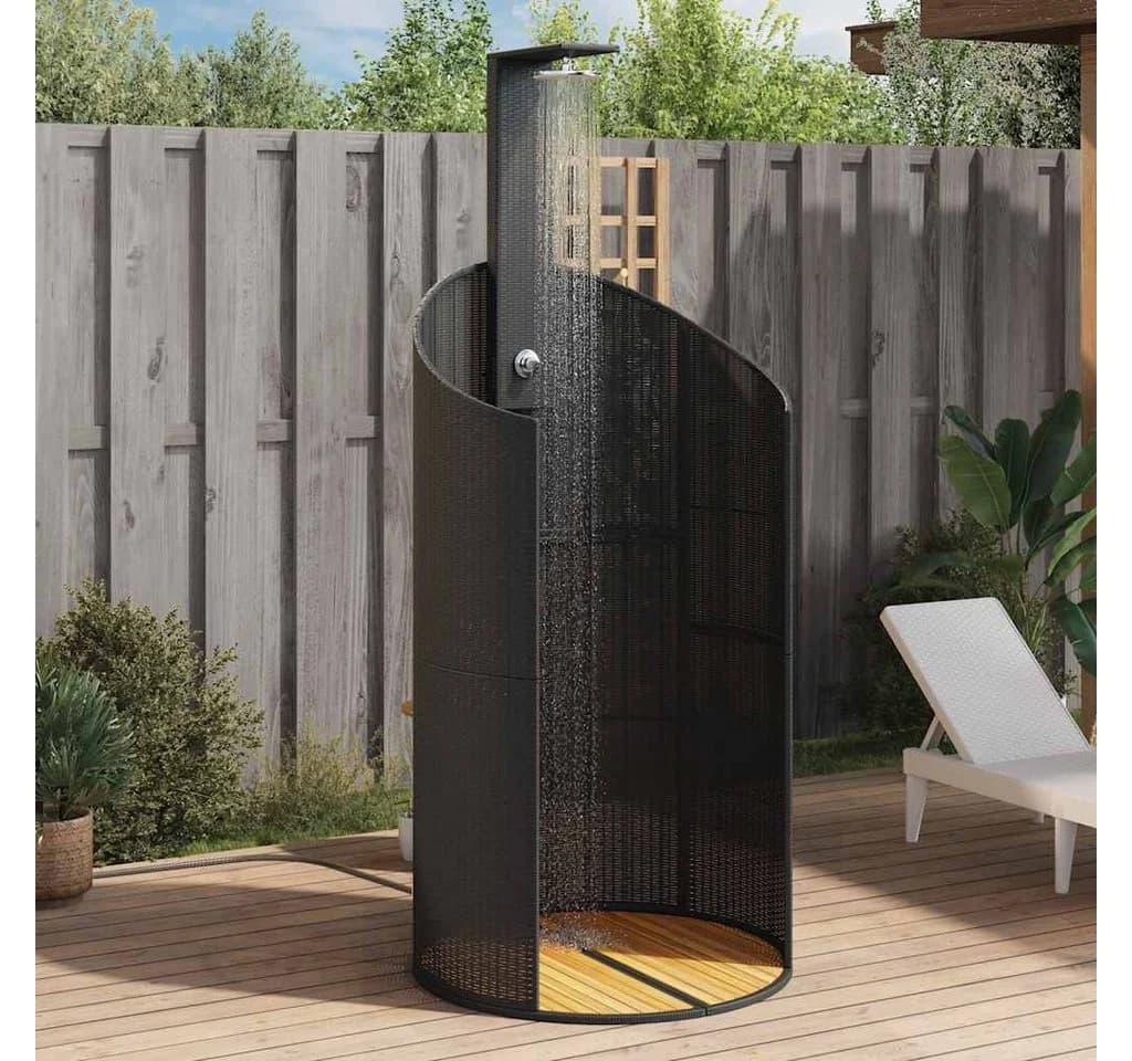 furnicato Gartendusche Schwarz PE-Rattan Echtholz - Bild 2