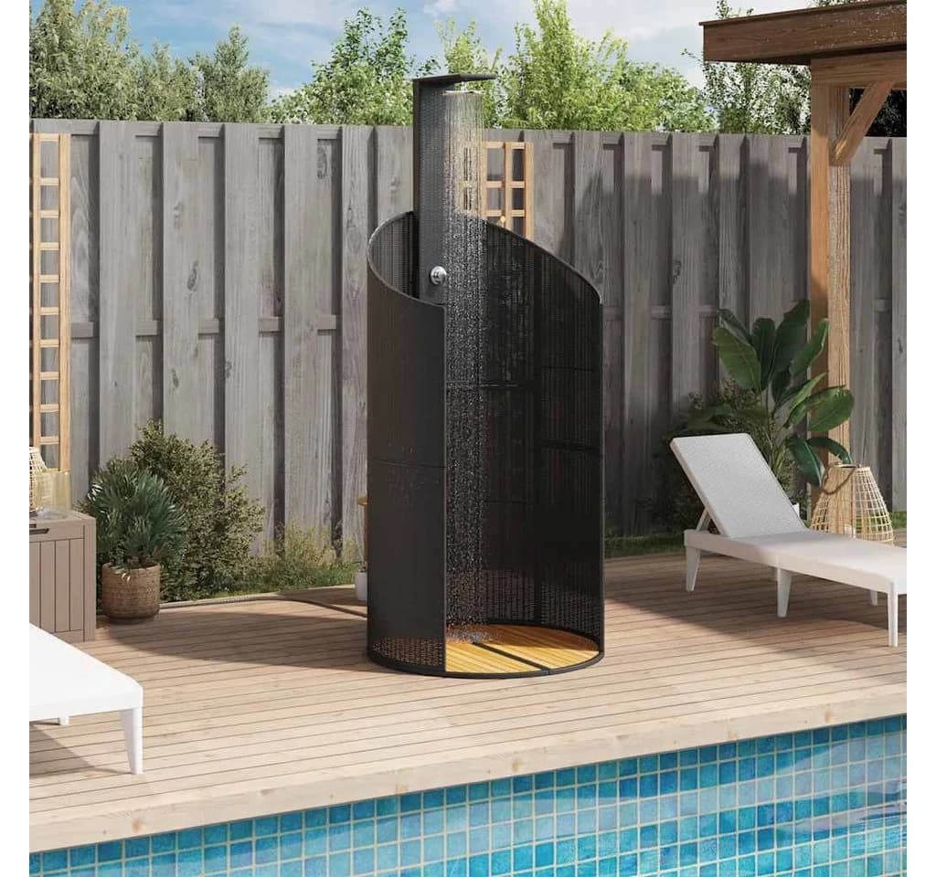 furnicato Gartendusche Schwarz PE-Rattan Echtholz - Bild 3