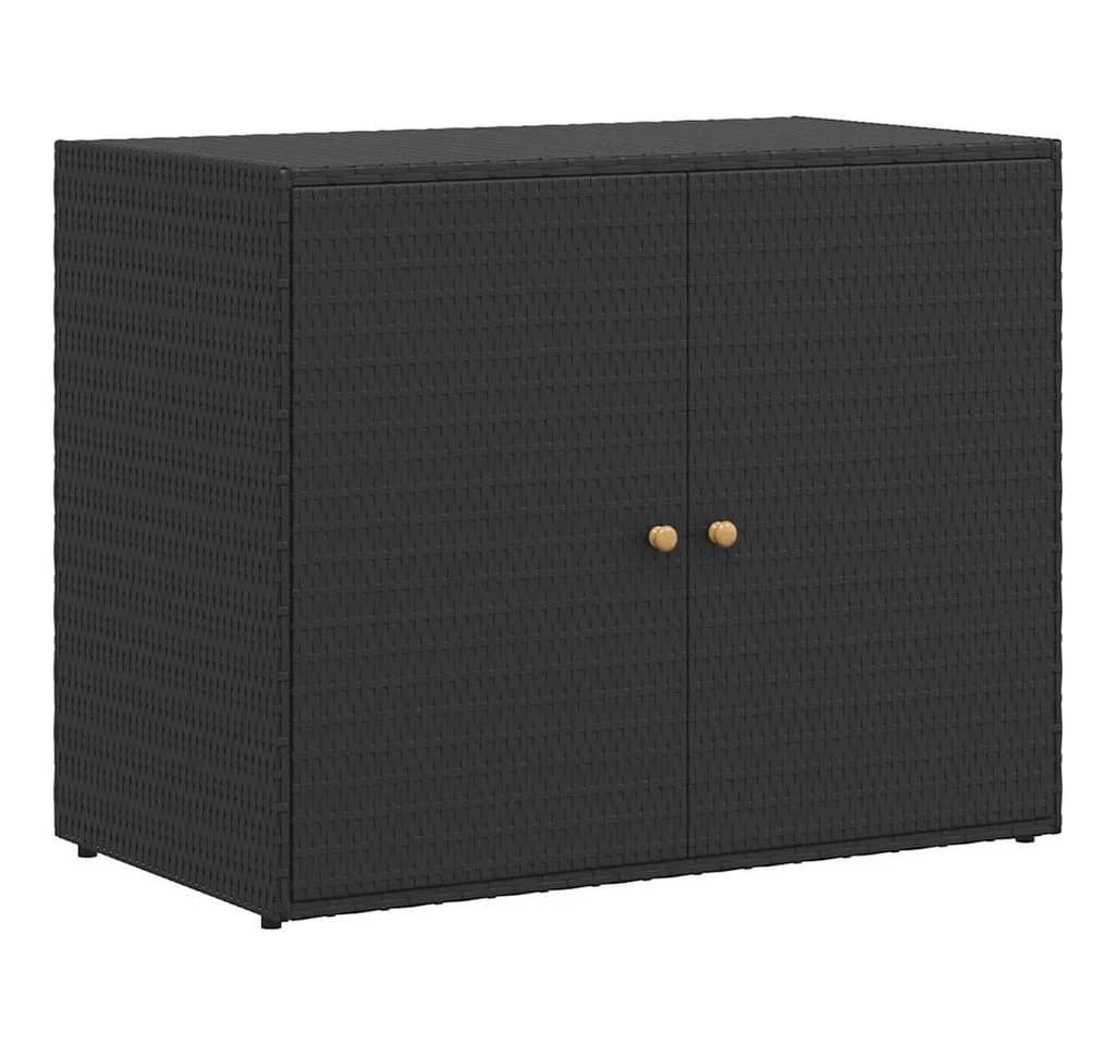 furnicato Gartenschrank Schwarz PE-Rattan mit Echtholz-Klinken