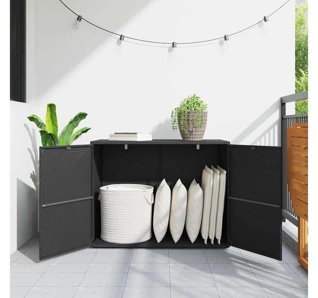 furnicato Gartenschrank Schwarz PE-Rattan mit Echtholz-Klinken - Bild 3