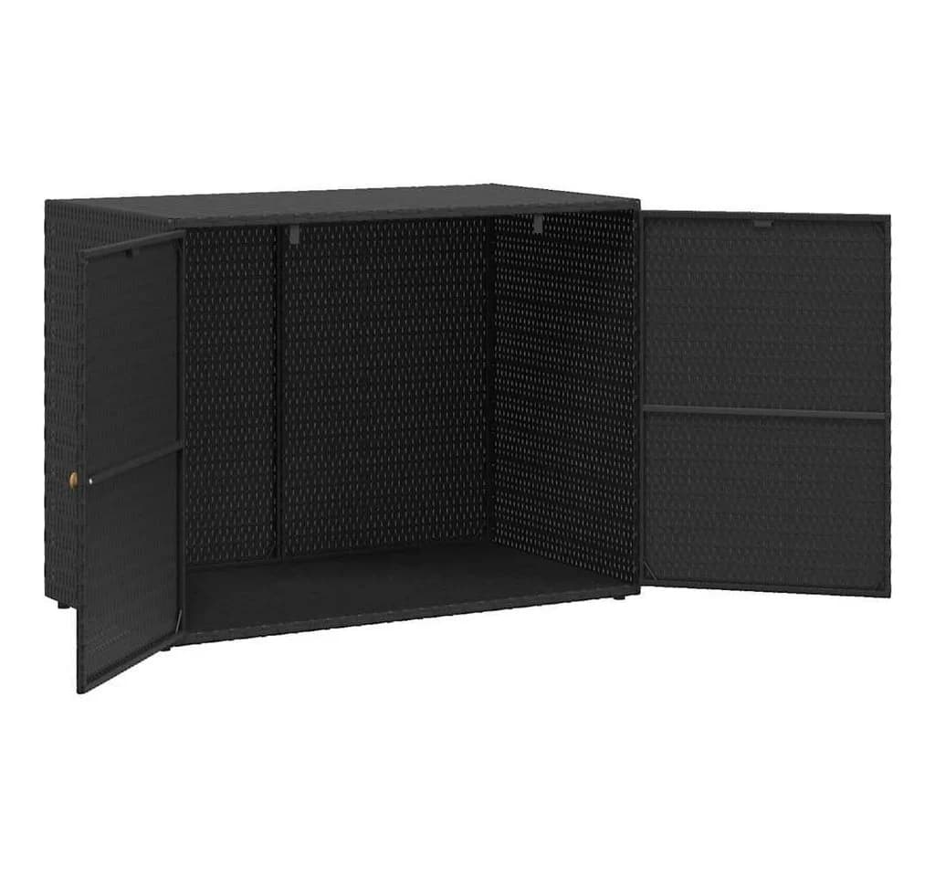 furnicato Gartenschrank Schwarz PE-Rattan mit Echtholz-Klinken - Bild 4