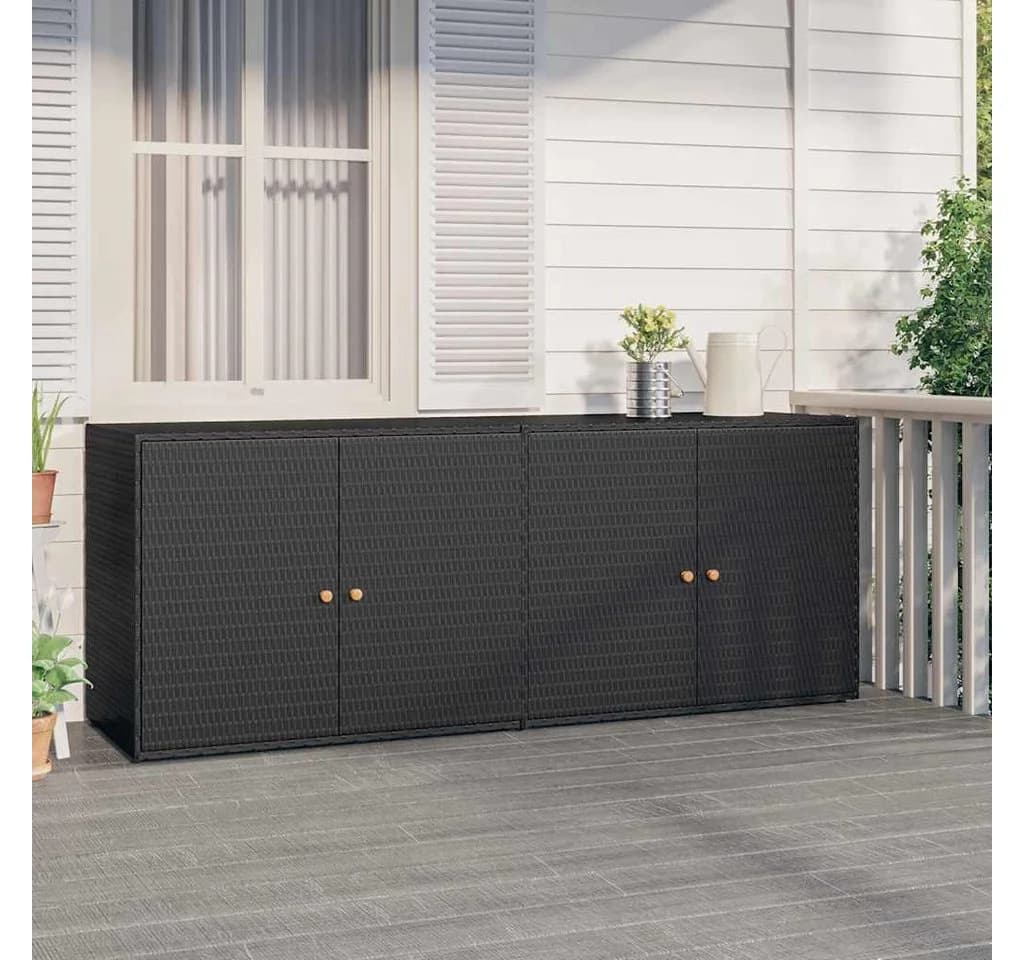 furnicato Gartenschrank Schwarz PE-Rattan mit Echtholz-Griffen - Bild 2