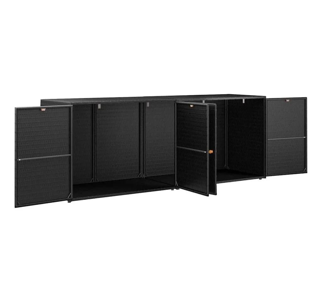 furnicato Gartenschrank Schwarz PE-Rattan mit Echtholz-Griffen - Bild 3