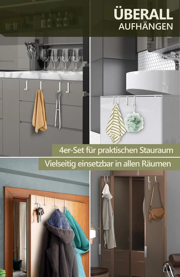 Lindenstein Türhaken 4er-Set Edelstahl ohne Bohren - Bild 3