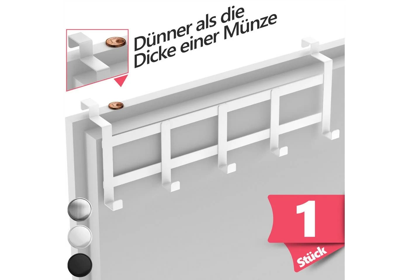 Lindenstein Türhaken Edelstahl Weiß 5 Haken Ohne Bohren - Bild 2