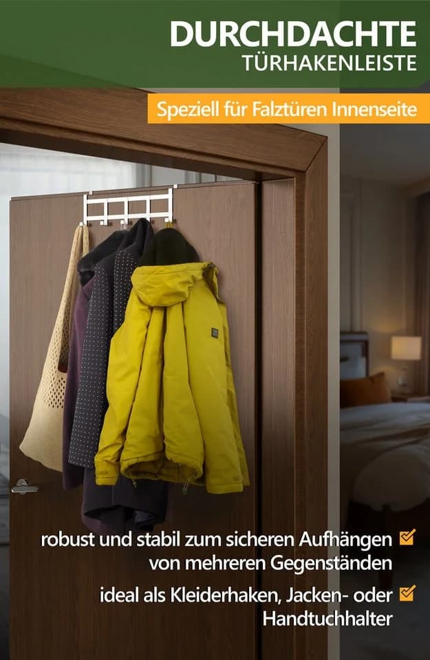 Lindenstein Türhaken Edelstahl Weiß 5 Haken Ohne Bohren - Bild 3