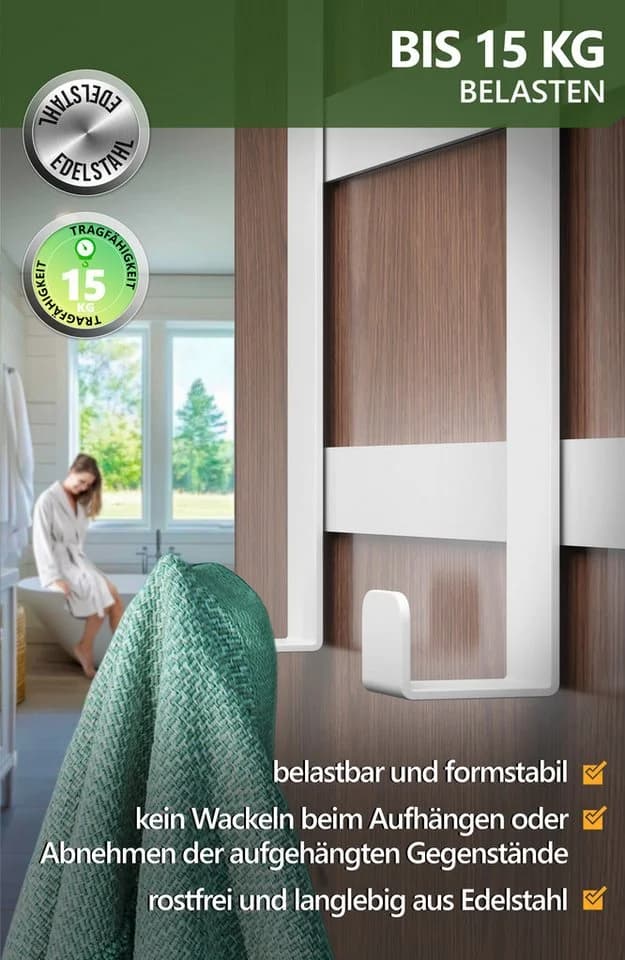 Lindenstein Türhaken Edelstahl Weiß 5 Haken Ohne Bohren - Bild 4