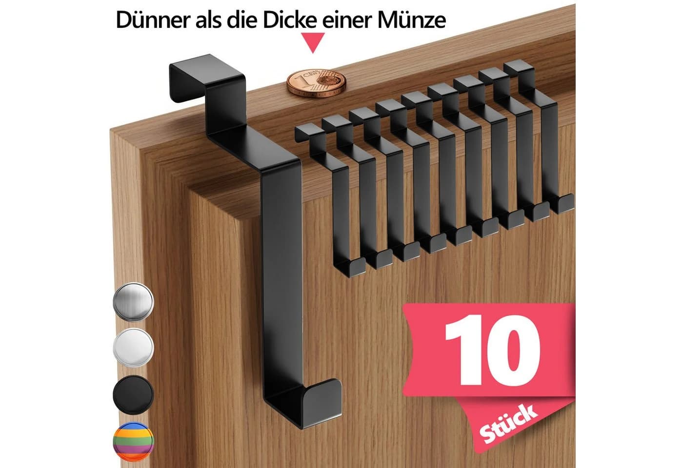 Lindenstein Türhaken 10er Set Schwarz Edelstahl - Bild 2