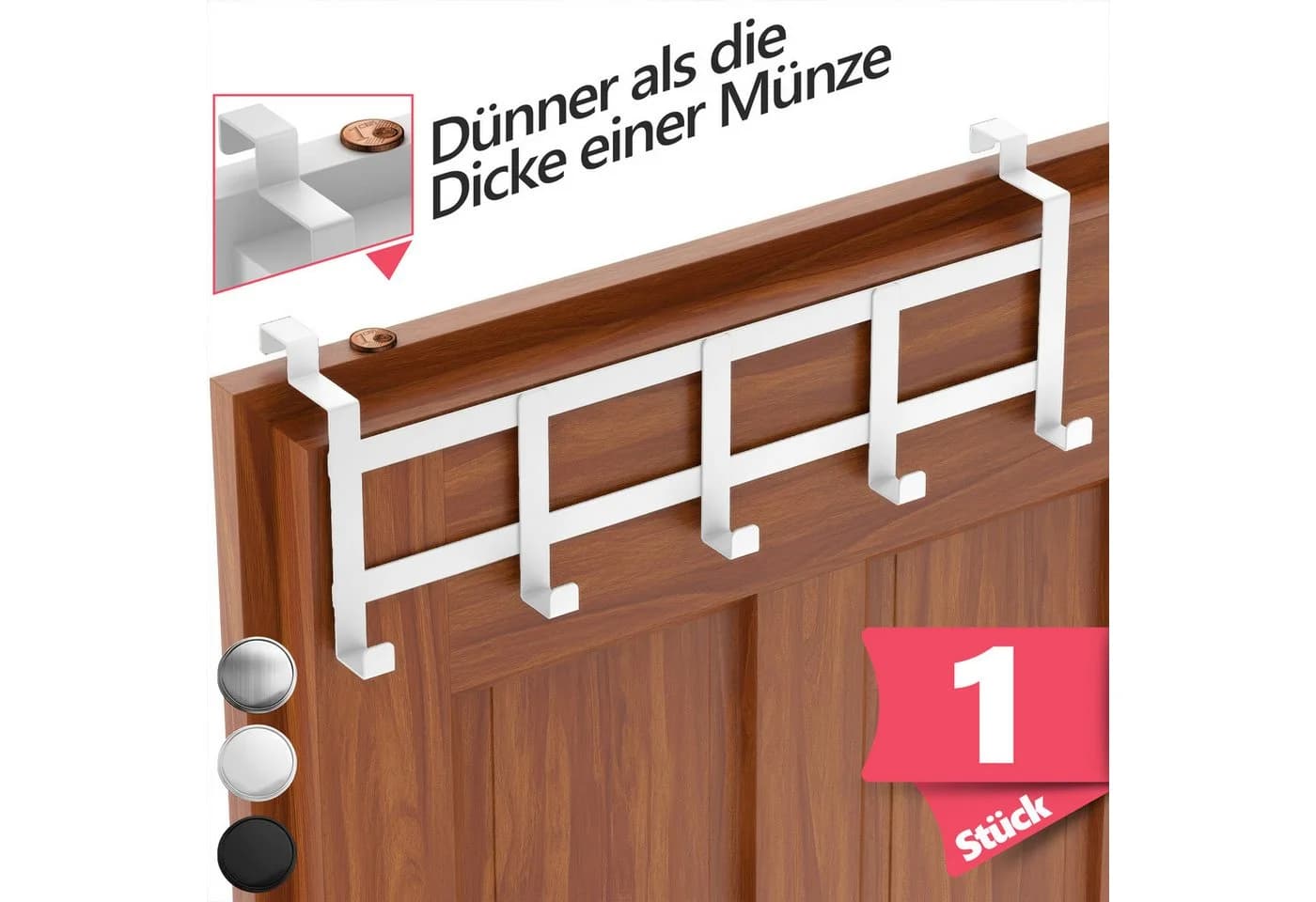 Lindenstein Türhaken Innenseite Premium Weiß 5 Haken - Bild 2