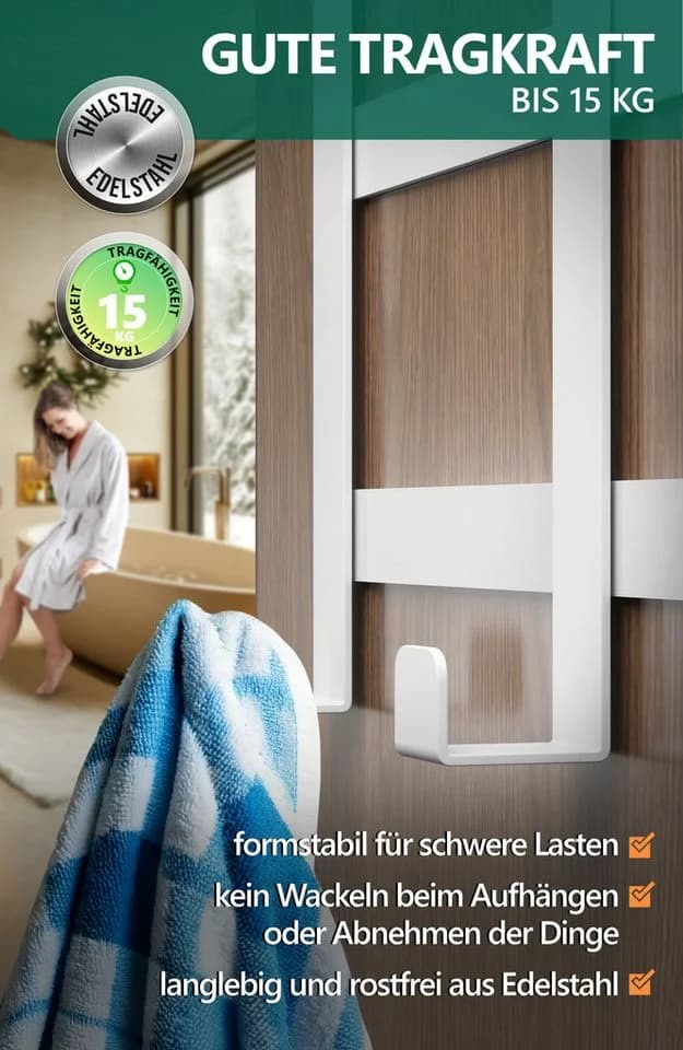 Lindenstein Türhaken Innenseite Premium Weiß 5 Haken - Bild 4