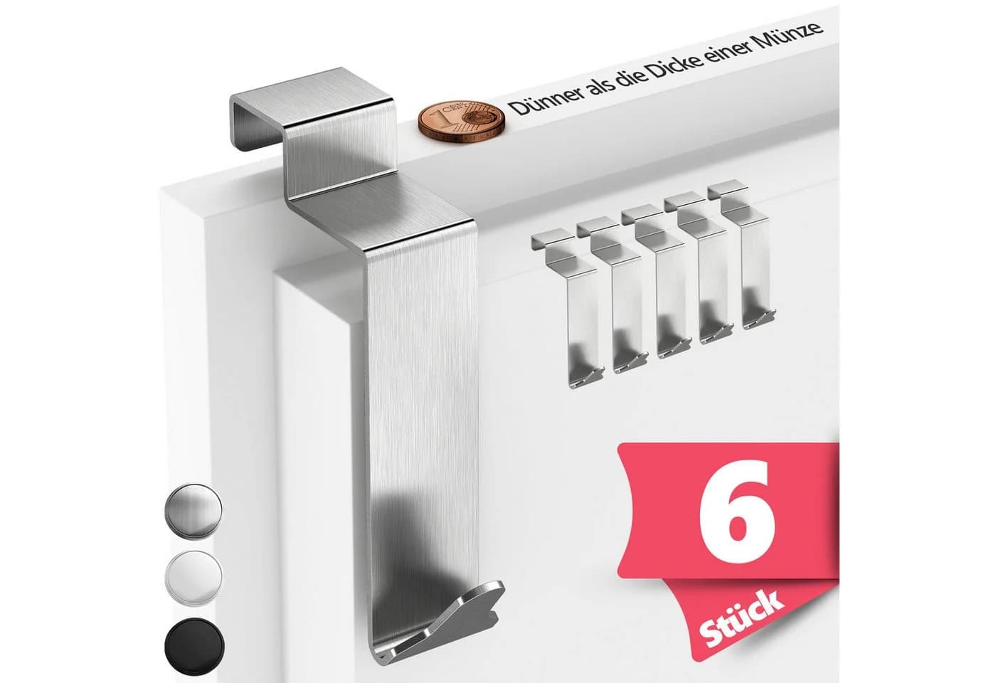 Lindenstein Türhaken Innenseite Premium 6er Set Silber - Bild 2