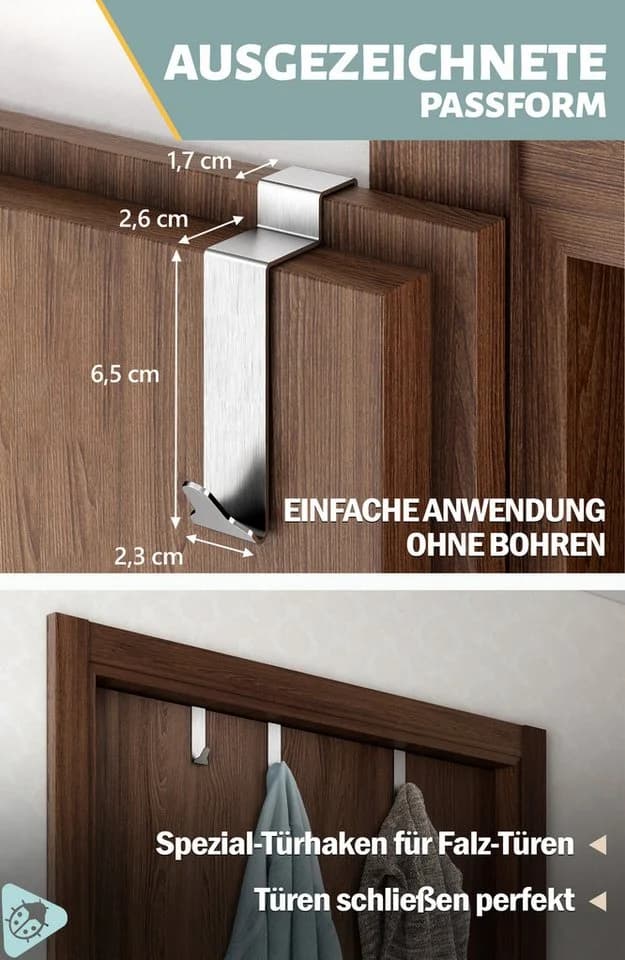Lindenstein Türhaken Innenseite Premium 6er Set Silber - Bild 3