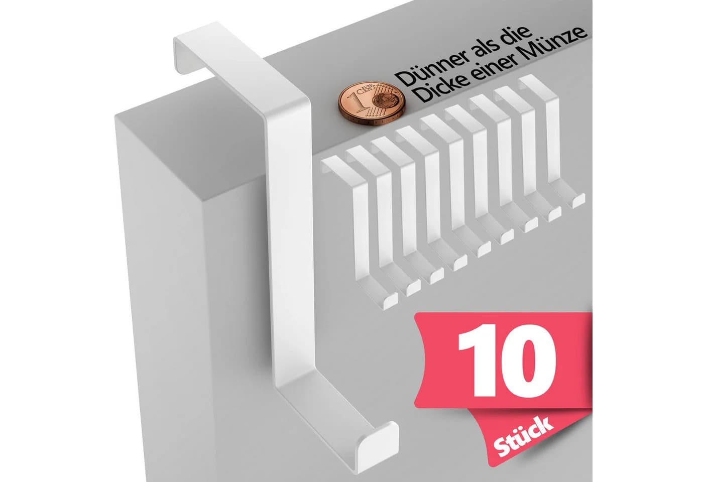 Lindenstein Türhaken XXL 10er Set Weiß Edelstahl Ohne Bohren - Bild 2