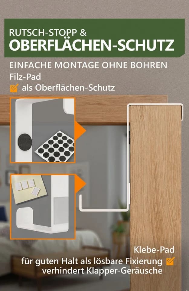 Lindenstein Türhaken XXL 10er Set Weiß Edelstahl Ohne Bohren - Bild 5