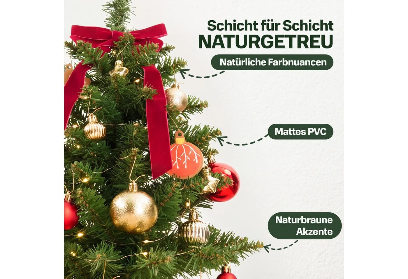 Lindenstein Künstlicher Mini-Weihnachtsbaum 60 cm mit LED-Beleuchtung und Deko - Bild 3