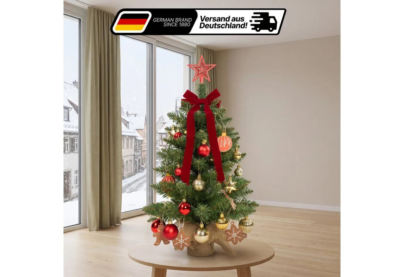 Lindenstern Mini-Weihnachtsbaum 60 cm mit LED-Licht & Deko Nordmann-Optik - Bild 2