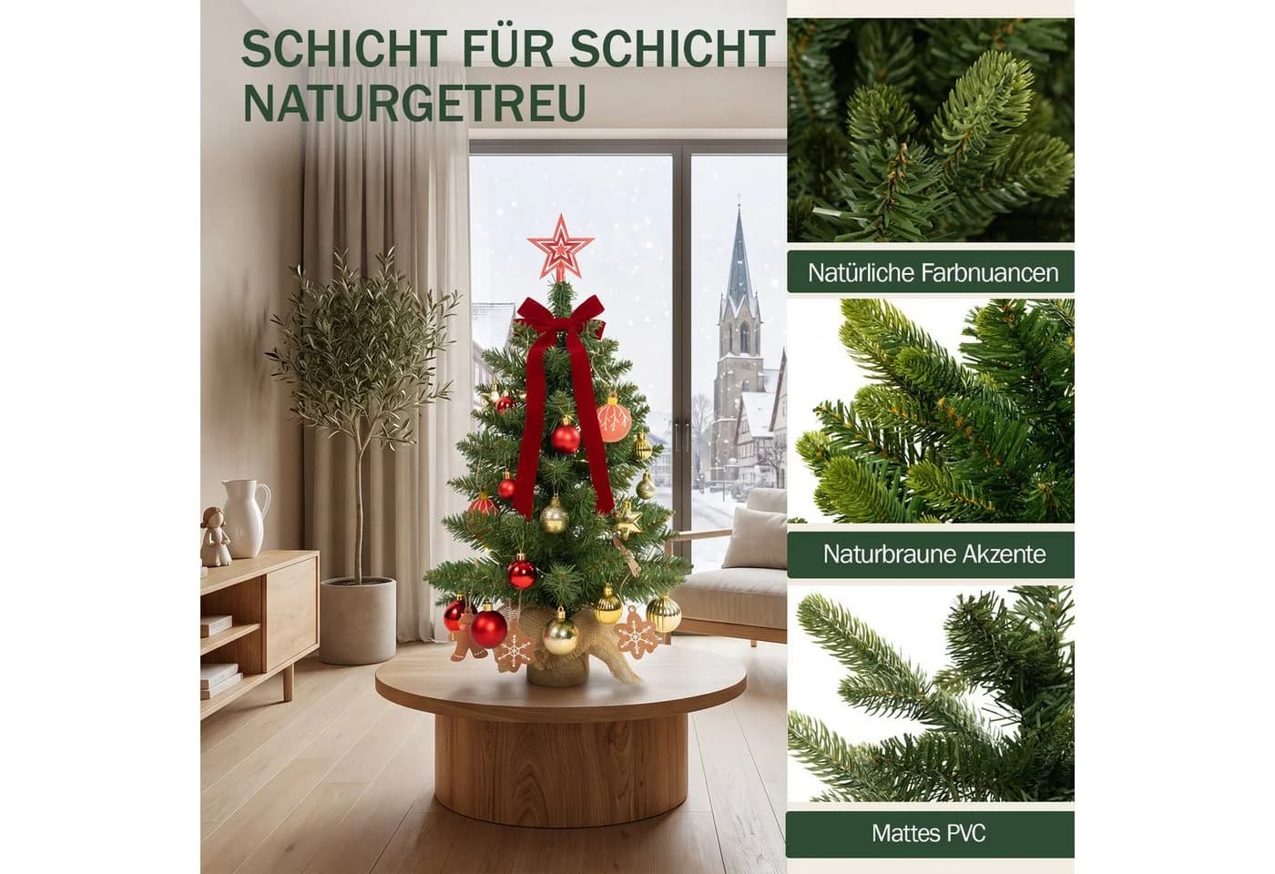 Lindenstern Mini-Weihnachtsbaum 60 cm mit LED-Licht & Deko Nordmann-Optik - Bild 3