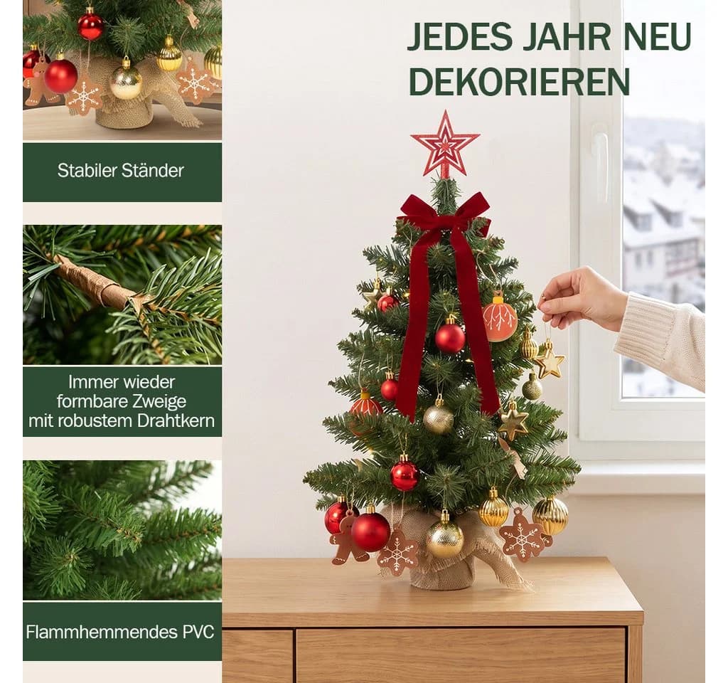 Lindenstern Mini-Weihnachtsbaum 60 cm mit LED-Licht & Deko Nordmann-Optik - Bild 4
