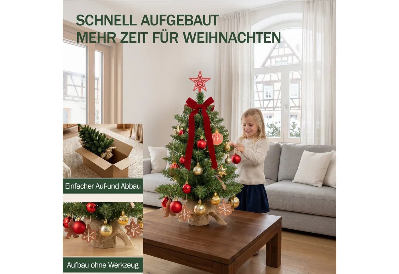Lindenstern Mini-Weihnachtsbaum 60 cm mit LED-Licht & Deko Nordmann-Optik - Bild 5