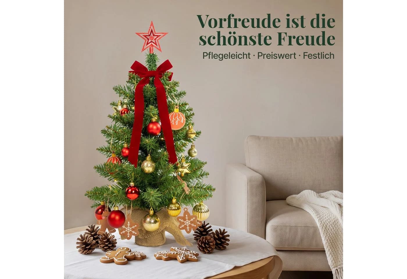 Lindenstein Künstlicher Mini-Weihnachtsbaum 60 cm PVC mit Holzständer