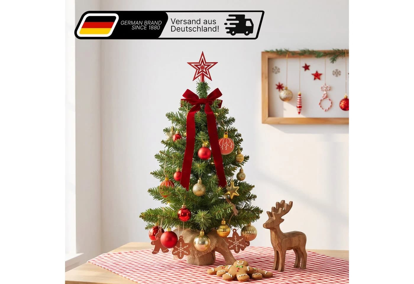 Lindenstein Künstlicher Mini-Weihnachtsbaum 60 cm PVC mit Holzständer - Bild 2