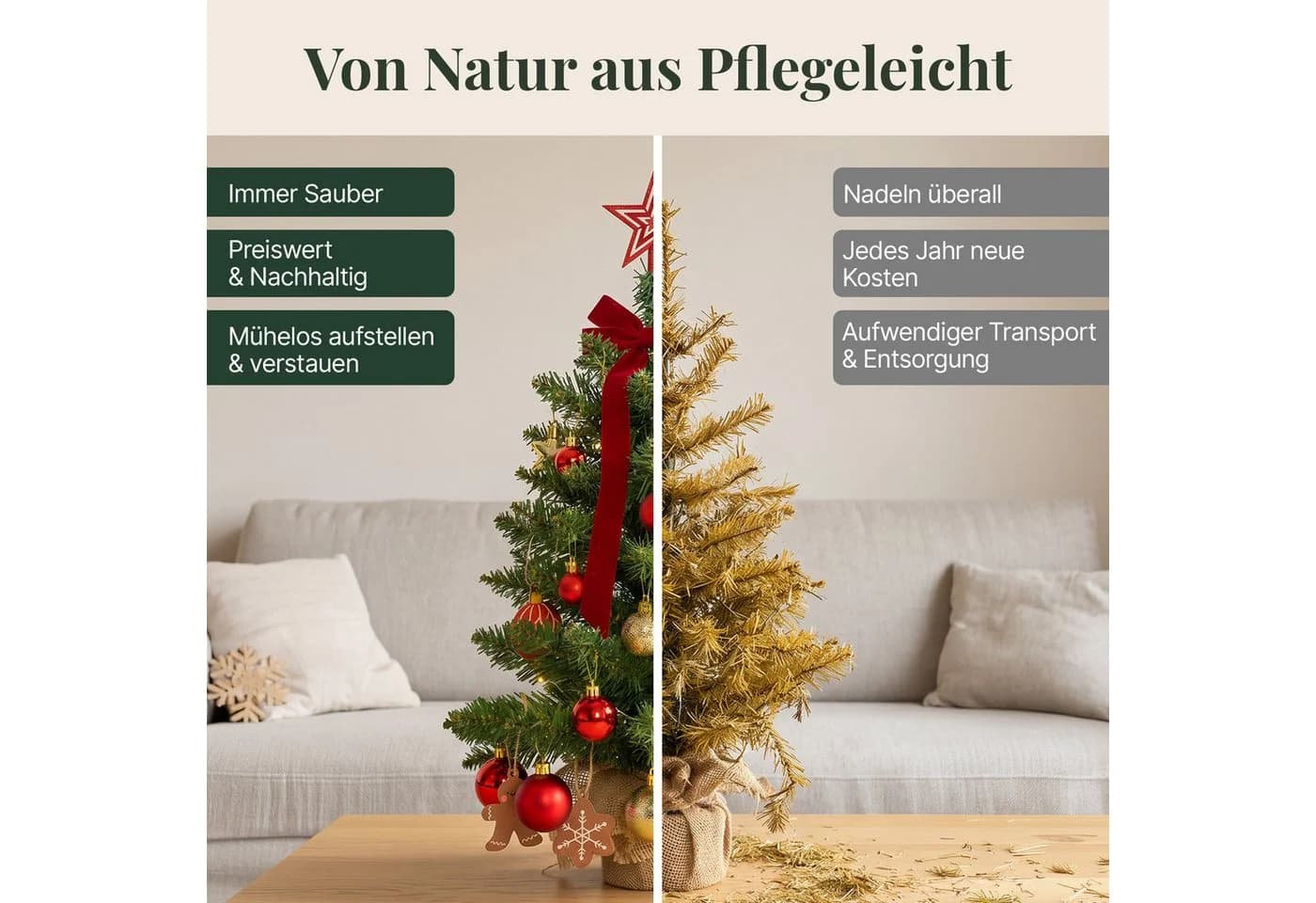 Lindenstein Künstlicher Mini-Weihnachtsbaum 60 cm PVC mit Holzständer - Bild 3