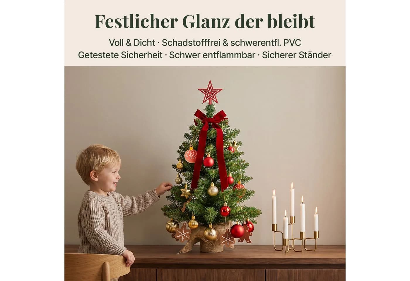 Lindenstein Künstlicher Mini-Weihnachtsbaum 60 cm PVC mit Holzständer - Bild 4