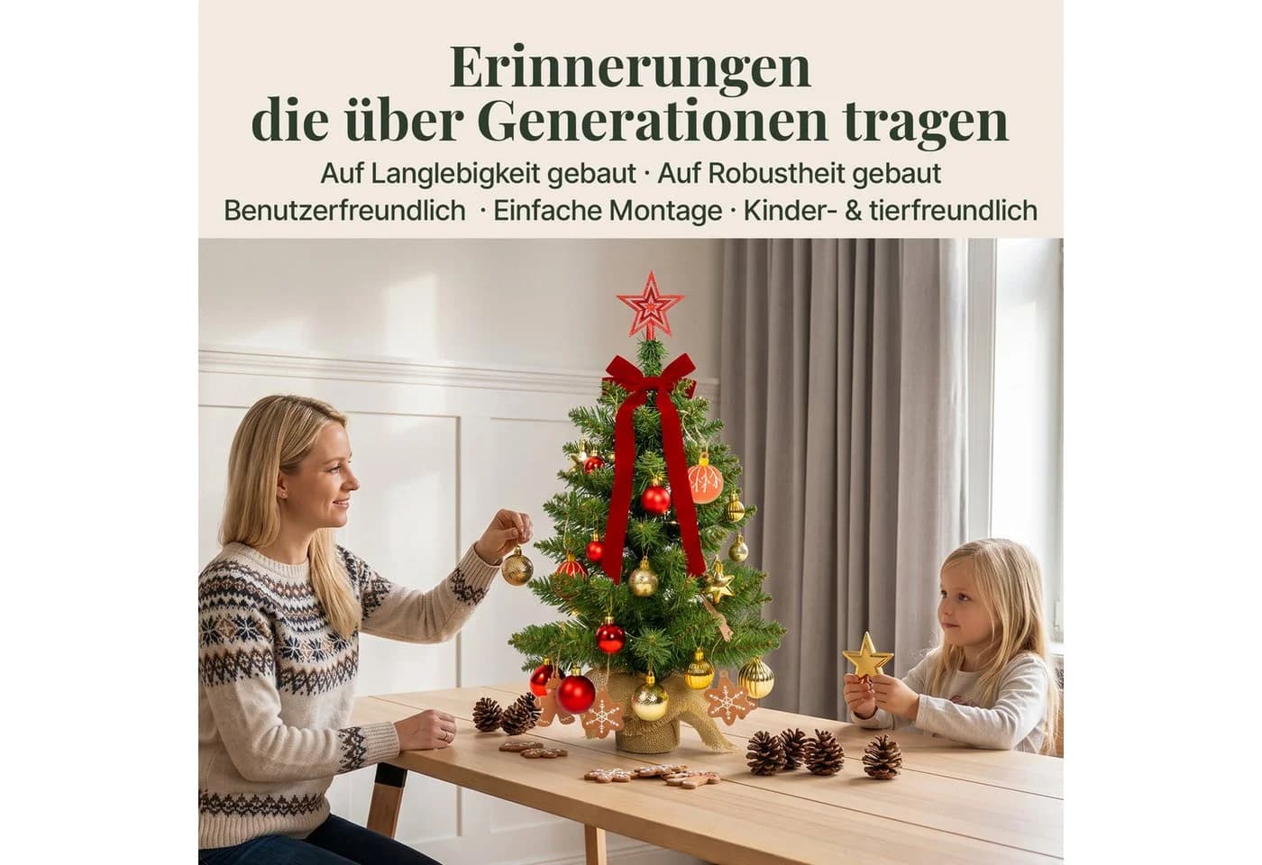 Lindenstein Künstlicher Mini-Weihnachtsbaum 60 cm PVC mit Holzständer - Bild 5