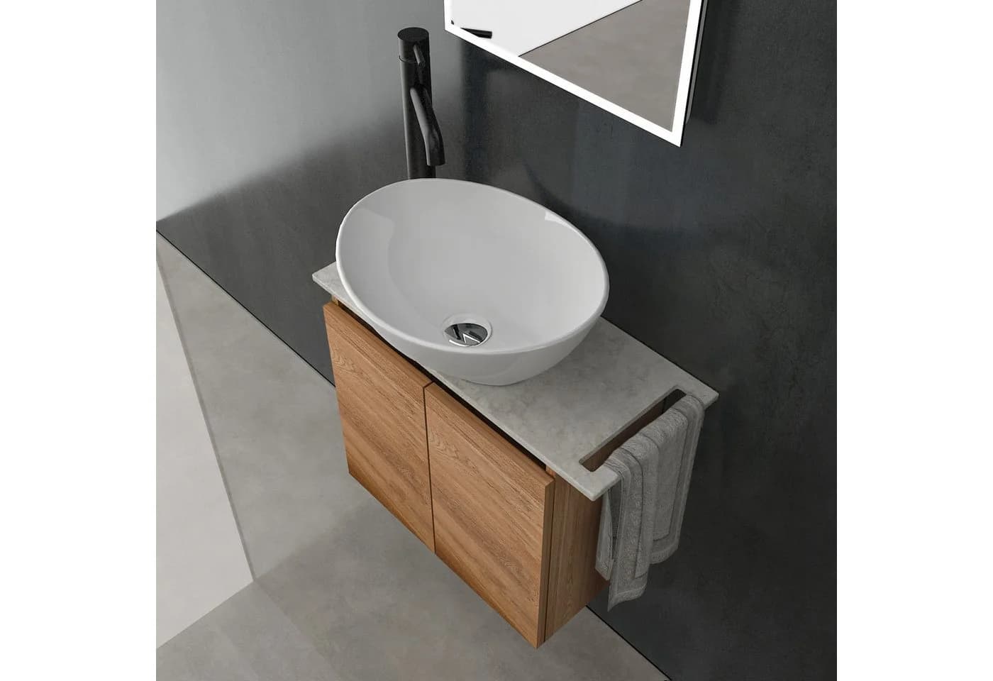 Alpenberger Waschtisch mit Unterschrank Aufsatzwaschbecken Keramik Bamboo
