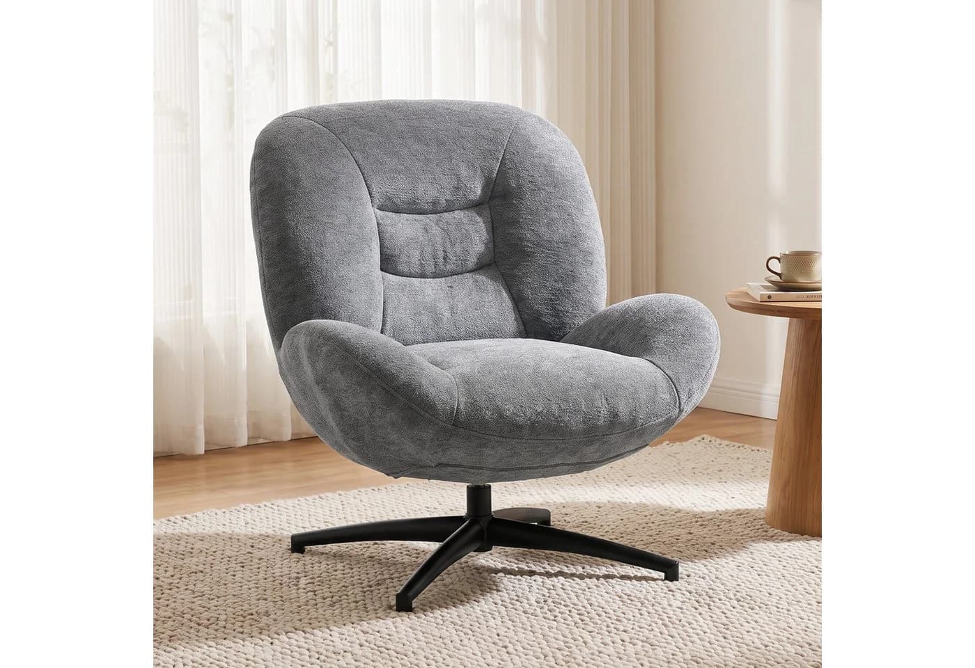 HOMCOM Relaxsessel Loungesessel Chenille-Optik Grau 360° Drehfunktion - Bild 2