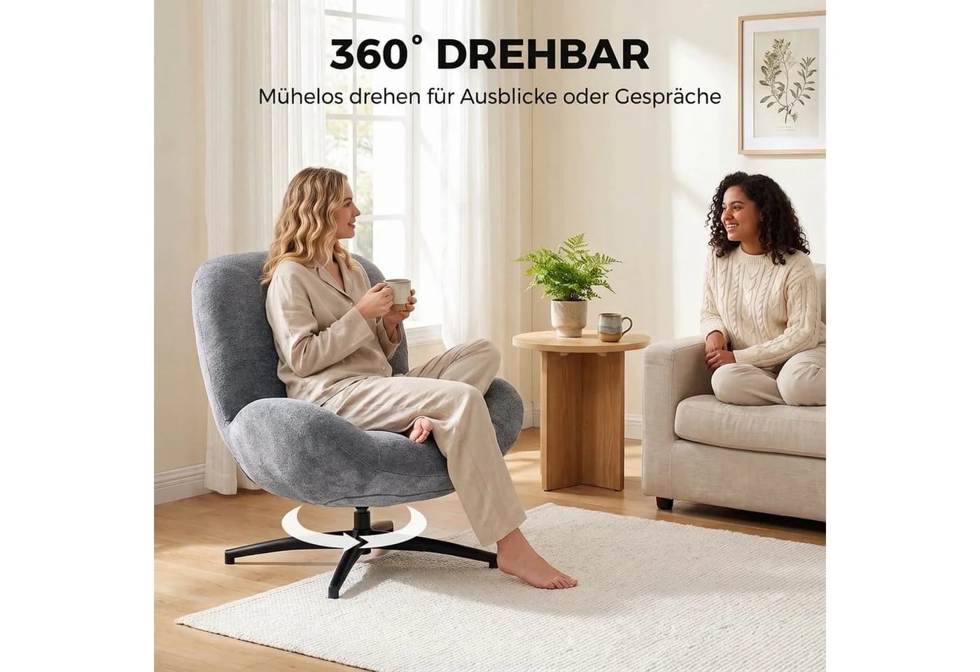 HOMCOM Relaxsessel Loungesessel Chenille-Optik Grau 360° Drehfunktion - Bild 5