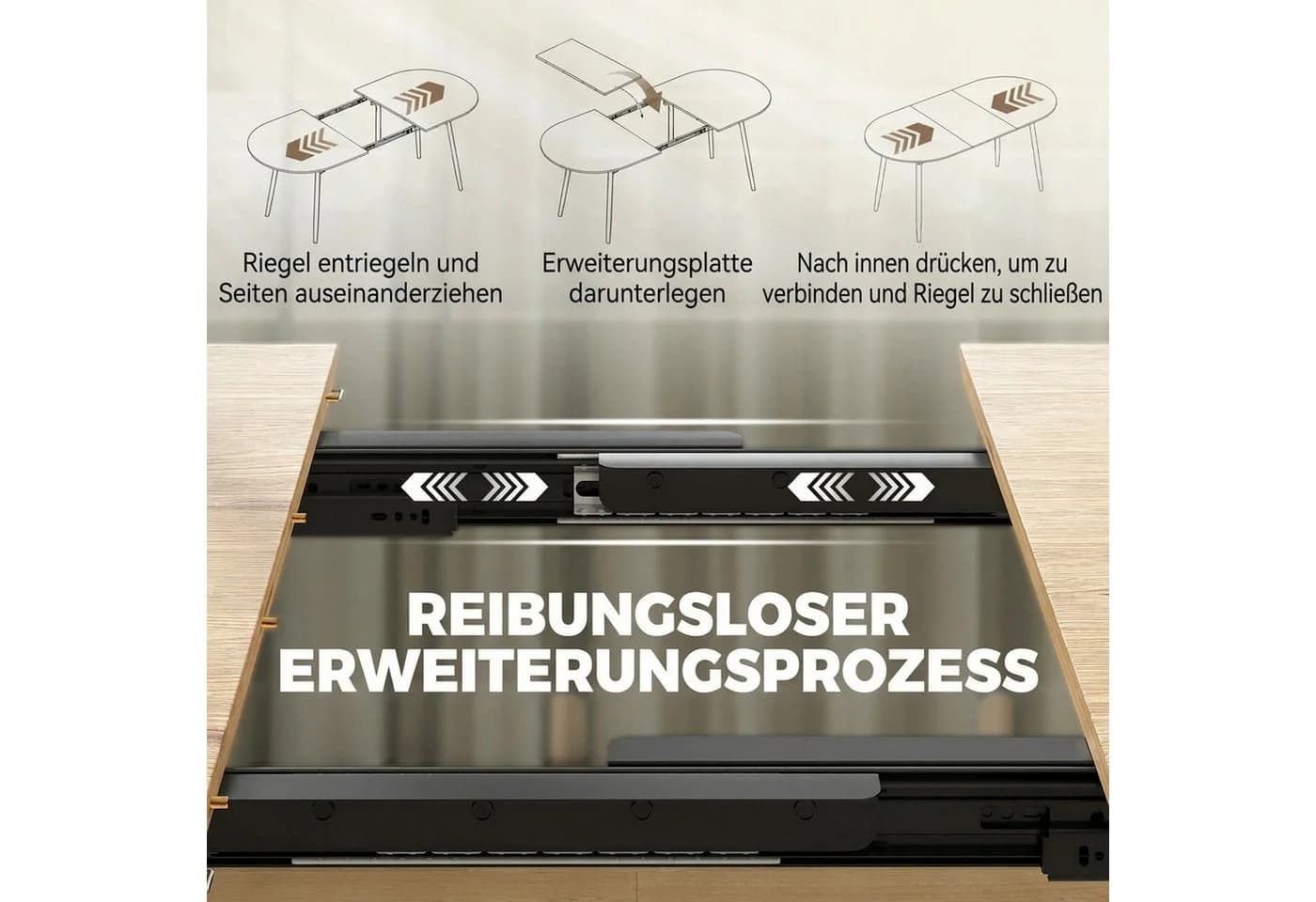 HOMCOM Ausziehbarer Esstisch Eiche 120-160 cm mit Metallbeinen - Bild 5