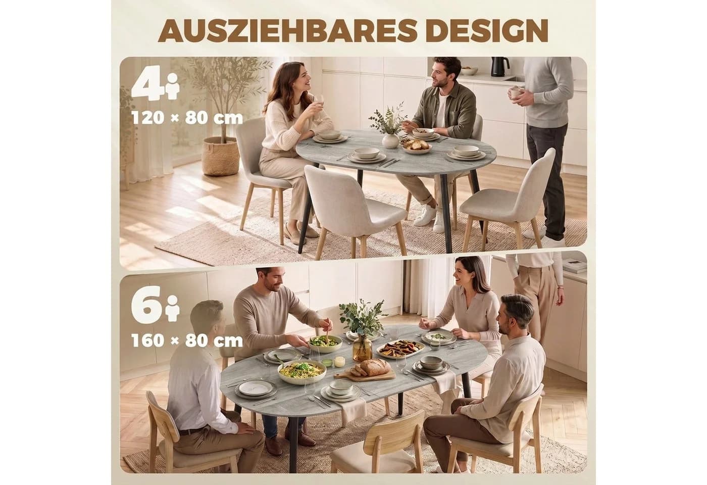 HOMCOM Ausziehbarer Esstisch Oval Grau MDF Metallbeine - Bild 4