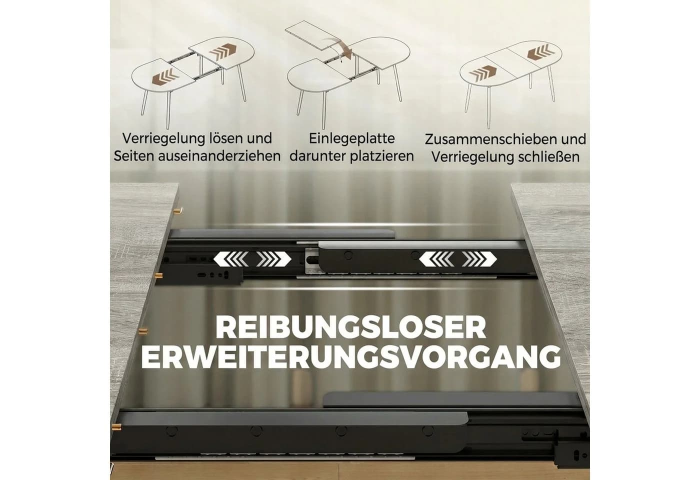 HOMCOM Ausziehbarer Esstisch Oval Grau MDF Metallbeine - Bild 5
