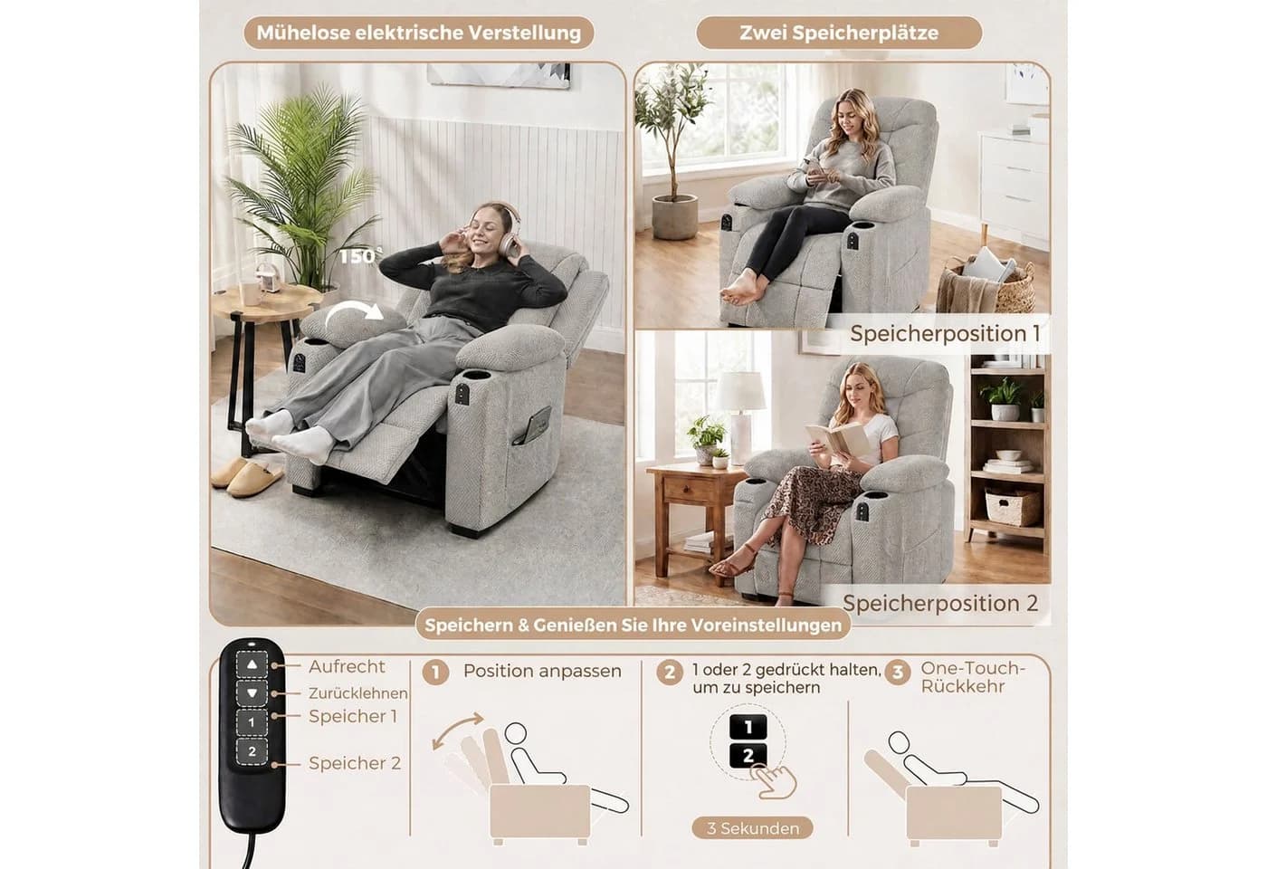 HOMCOM Massagesessel Relaxsessel Grau Schwarz mit Massage & Wärme - Bild 4