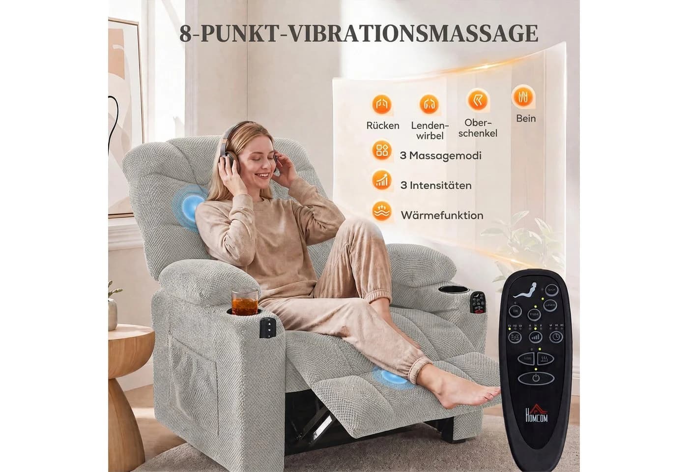 HOMCOM Massagesessel Relaxsessel Grau Schwarz mit Massage & Wärme - Bild 5