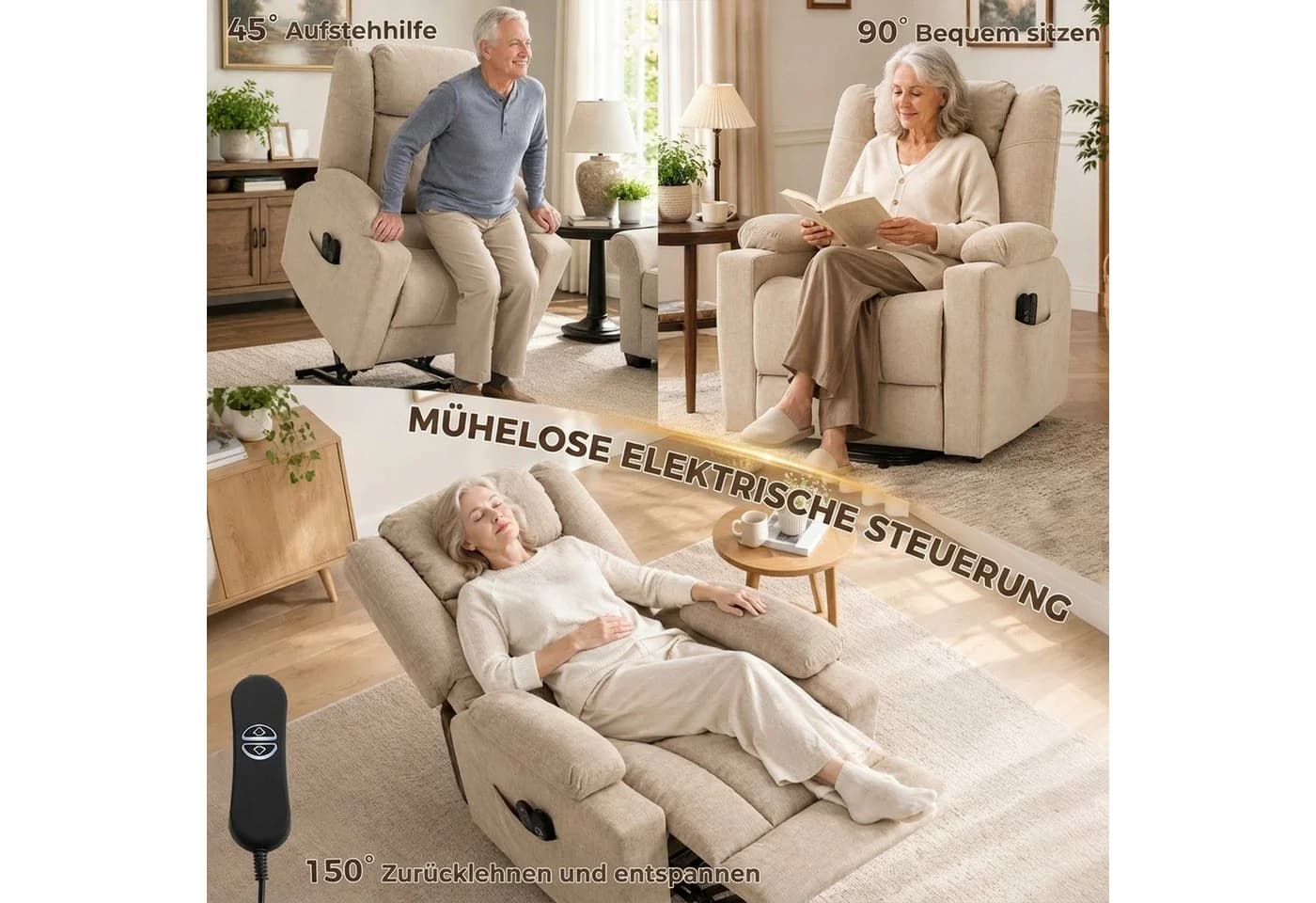 HOMCOM Fernsehsessel mit Aufstehhilfe & Massage Cremeweiß - Bild 4