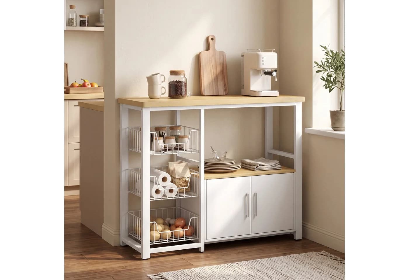 HOMCOM Küchenregal Weiß mit Schrank und Körben - Bild 2