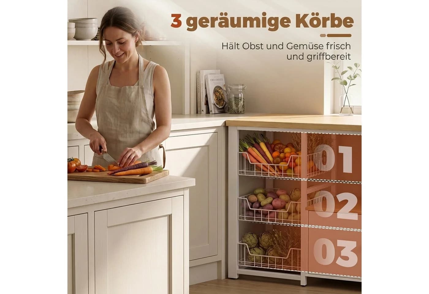 HOMCOM Küchenregal Weiß mit Schrank und Körben - Bild 5