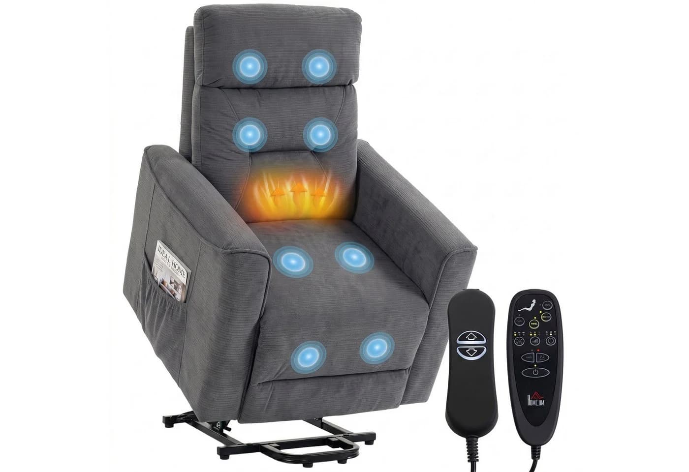 HOMCOM Elektrischer Relaxsessel mit Aufstehhilfe, Massage & Wärme Grau