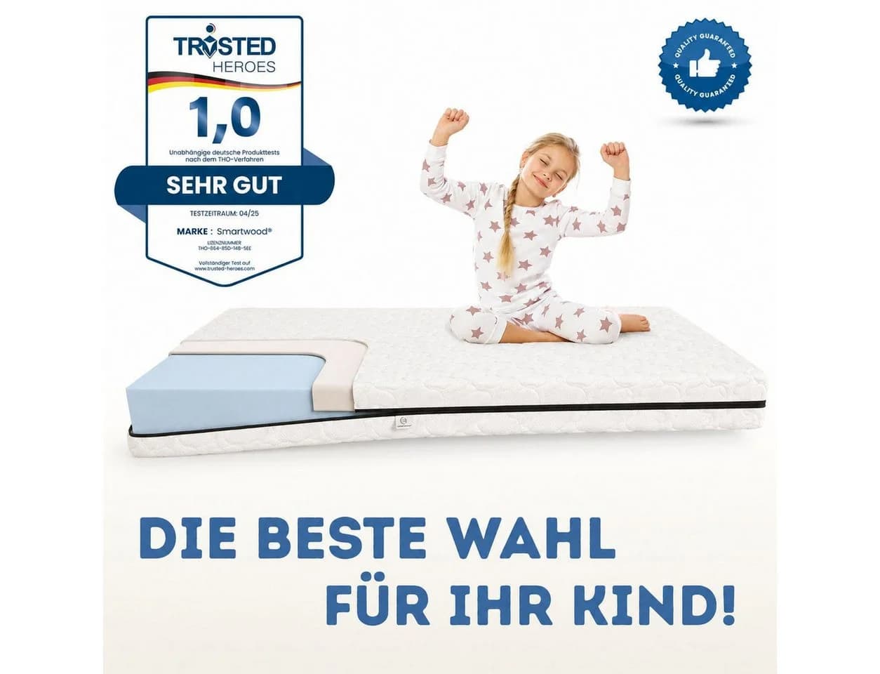 Smartwood Kindermatratze 70x140 12cm H2 Atmungsaktiv Abnehmbarer Bezug - Bild 4