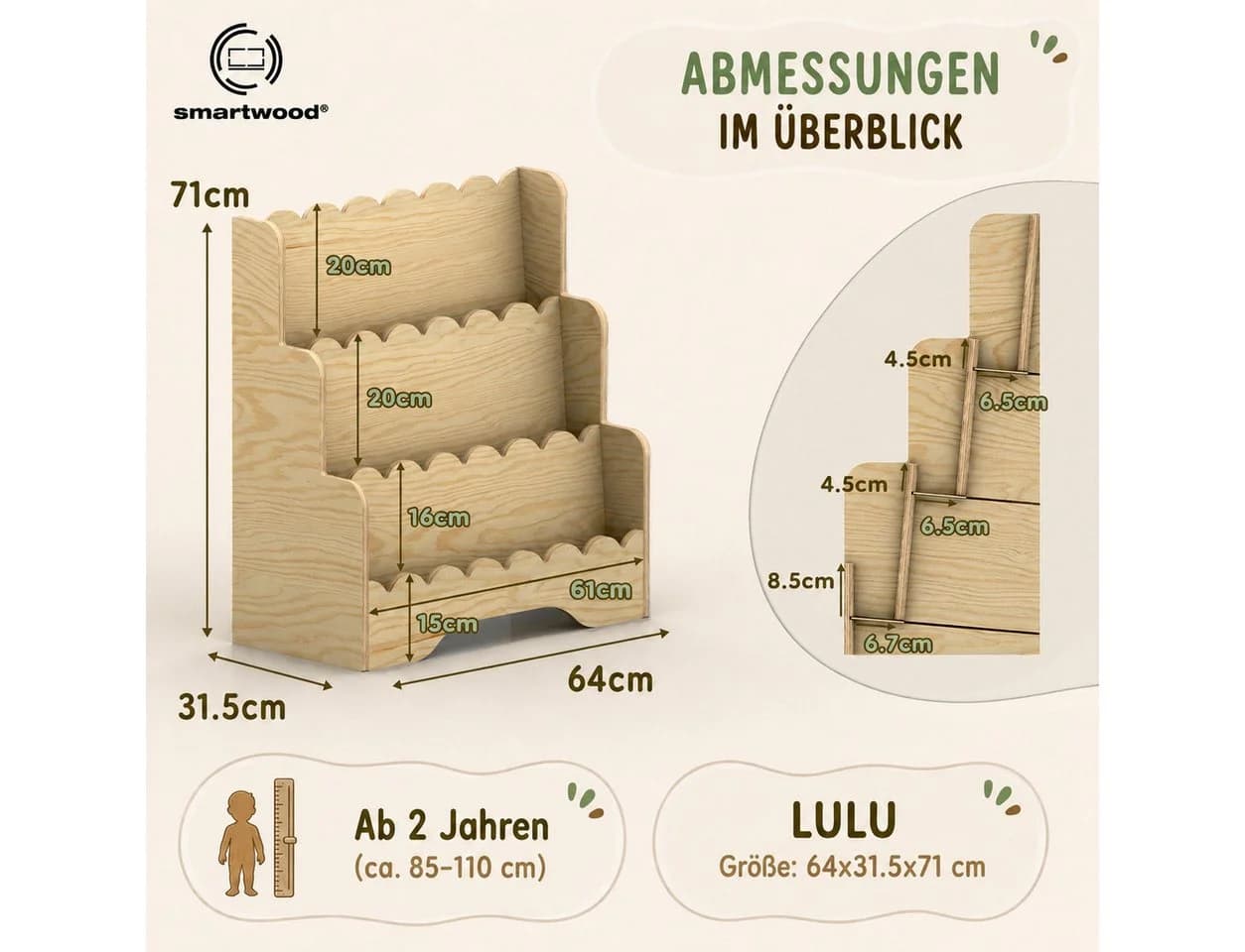 Smartwood Kinderregal Montessori Bücherregal Naturholz - Bild 3