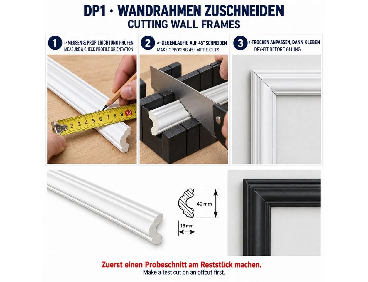 IKHEMalarka Wandleiste DP1 175 cm Weiß/Schwarz Hartes Polystyrol - Bild 5