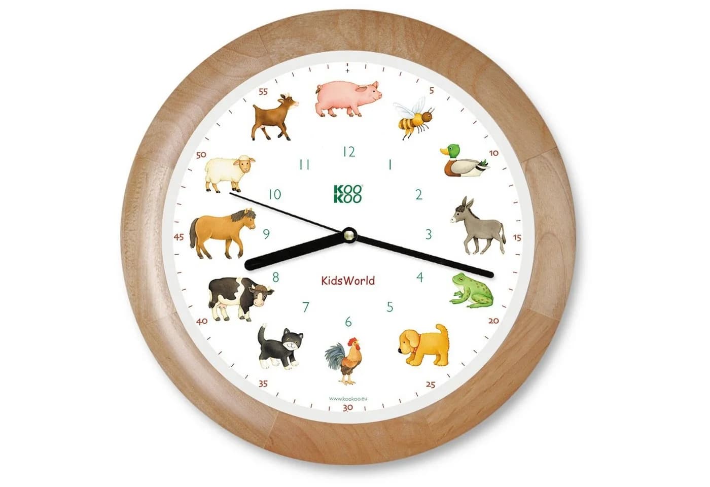 KOOKOO Wanduhr KidsWorld mit Tierstimmen und Lichtsensor