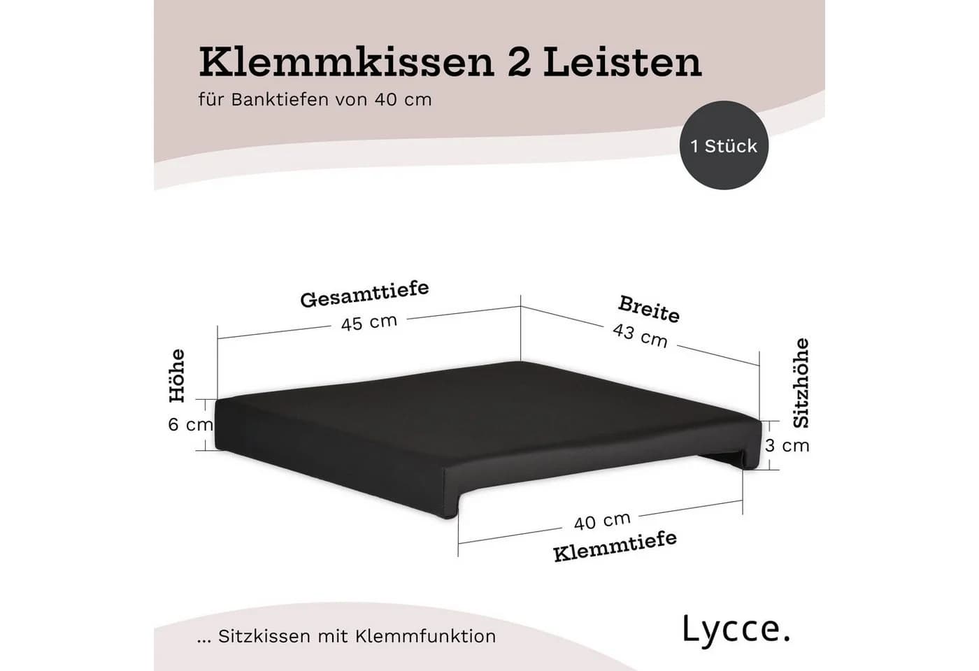 Lycce Bankauflage Klemmkissen Schwarz mit 2 Leisten - Bild 3