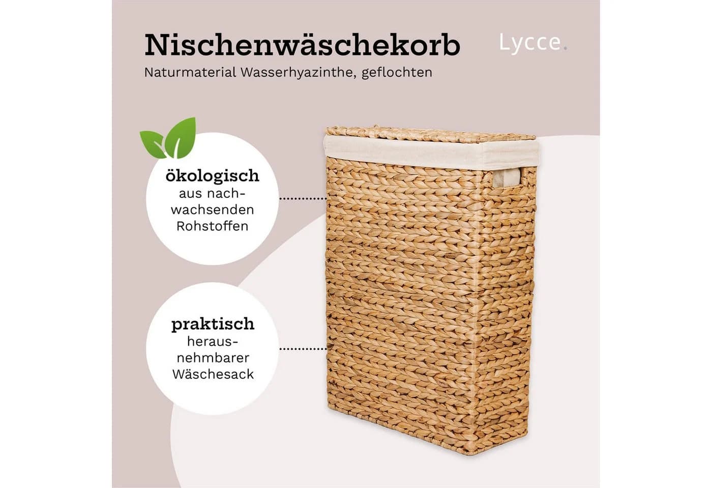 Lycce Wäschekorb Nischenwäschekorb Wasserhyazinthe mit Deckel - Bild 2