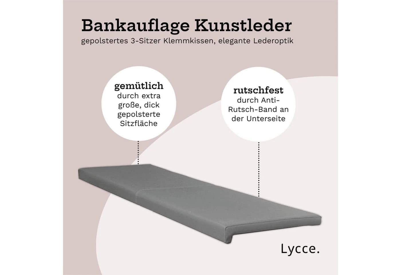 Lycce Bankauflage XXL Klemmkissen Grau Kunstleder