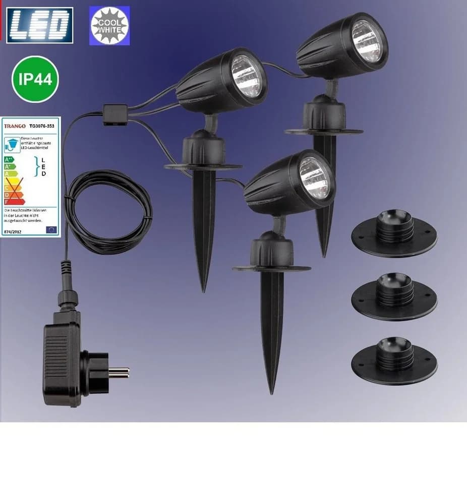 TRANGO LED Gartenstrahler 3-flammig Schwarz IP44 mit Timer - Bild 2