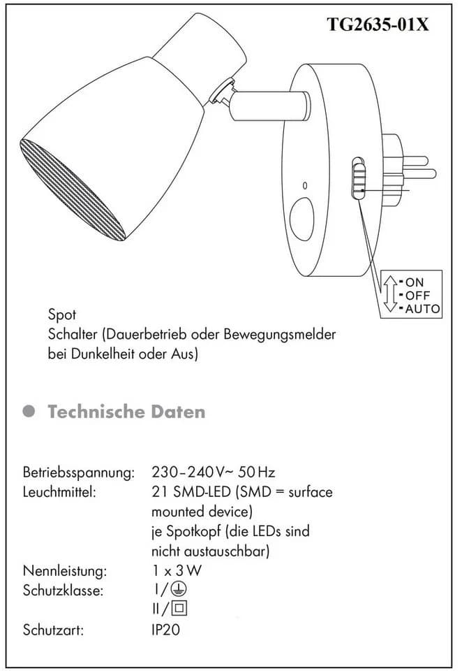 TRANGO LED Nachtlicht mit Bewegungsmelder Silber Steckdosenlampe - Bild 5