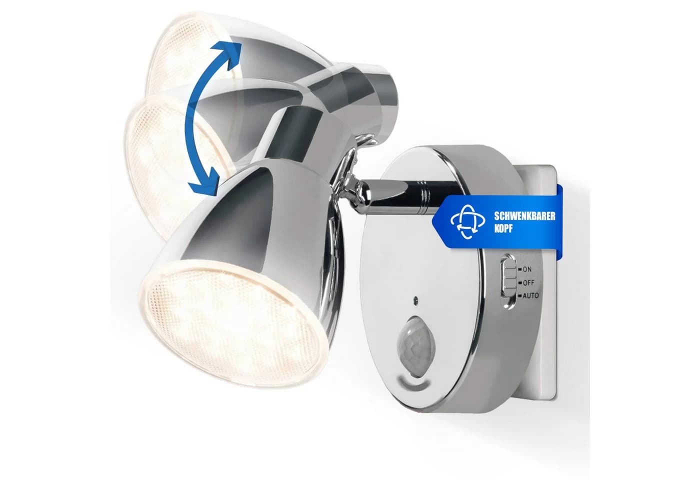 TRANGO LED Nachtlicht Bewegungsmelder 2635-018 LED Sensor Steckdosenlampe MILO Automatikfunktion Chrom - Bild 2